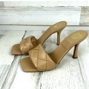 Vince Camuto Brelanie Women’s 7.5 Tan Braided Leather Heeled Sandals NEW